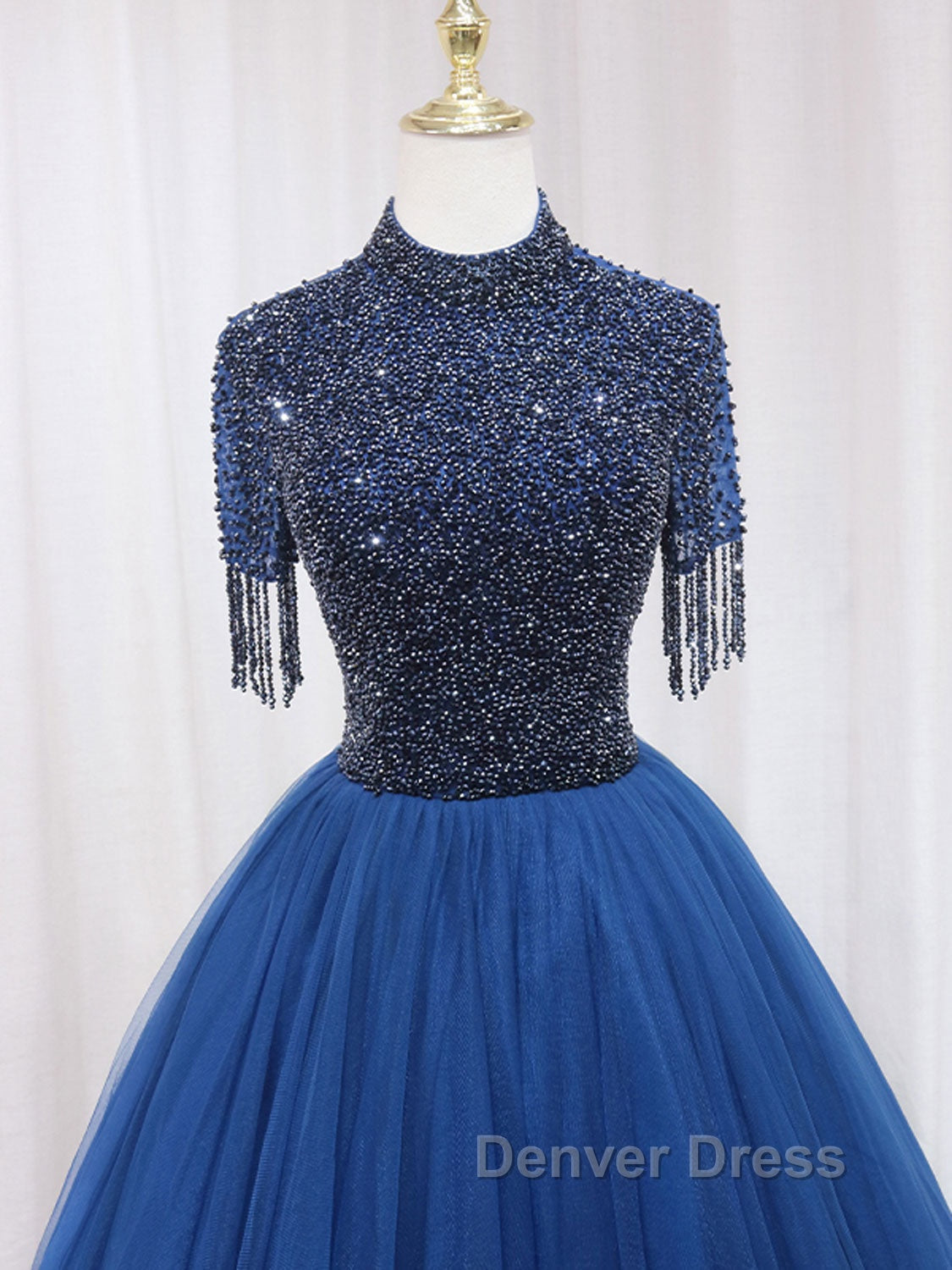 A Line Tulle Blue Long Prom Dress, Blue Prom Dresses with Beading Secondary image