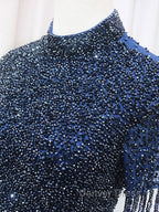 A Line Tulle Blue Long Prom Dress, Blue Prom Dresses with Beading