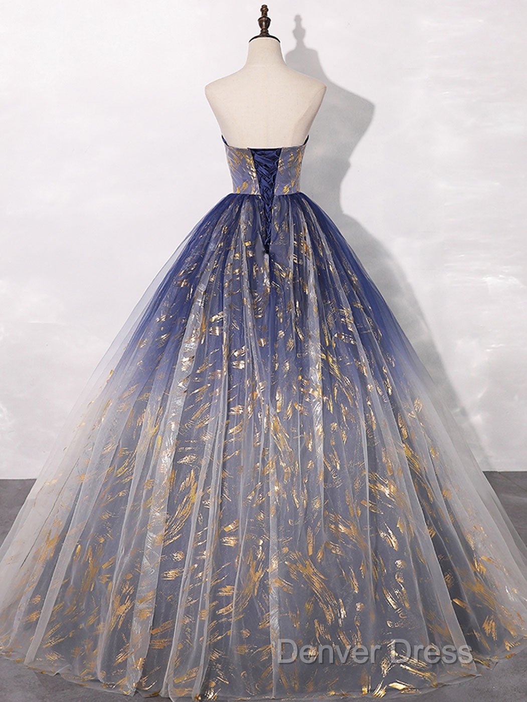 A-Line Tulle Blue Long Prom Dresses, Blue Tulle Long Evening Dresses