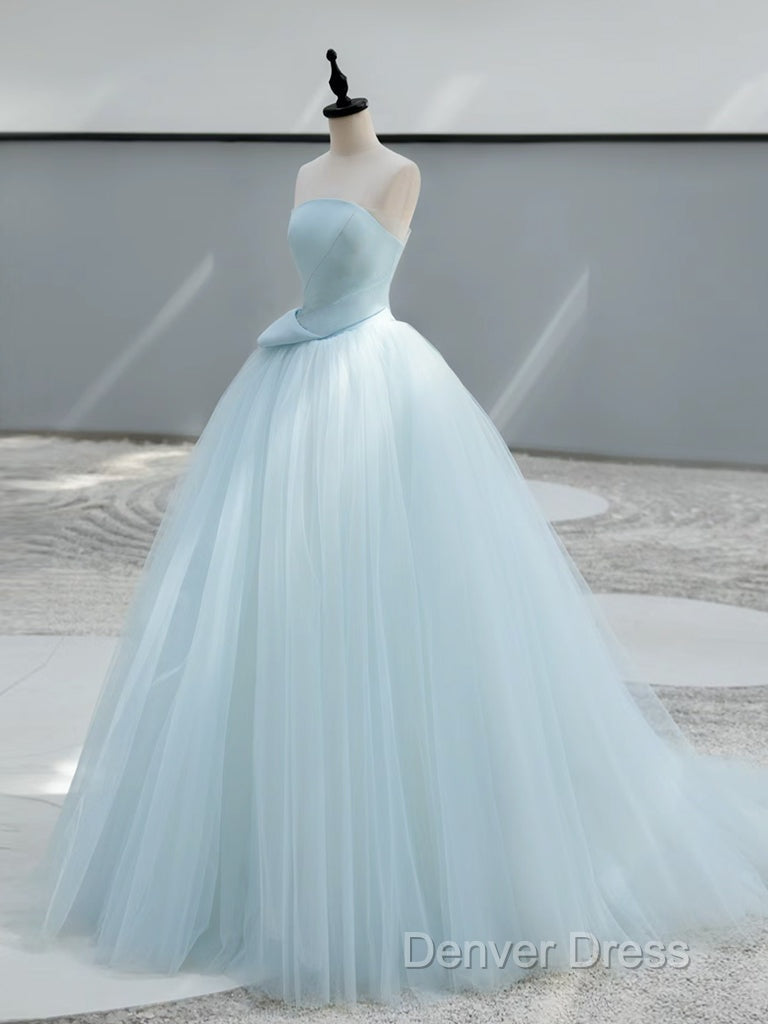A-Line Tulle Blue Long Prom Dresses, Blue Tulle Long Formal Dresses Secondary image