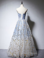 A Line Tulle Blue Long Prom Dress, Blue Tulle Prom Graduation Dresses