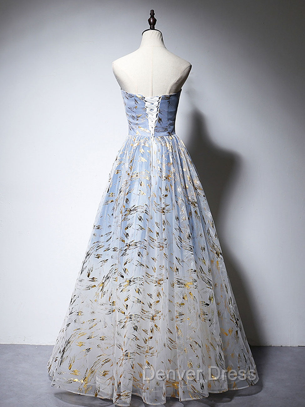 A Line Tulle Blue Long Prom Dress, Blue Tulle Prom Graduation Dresses