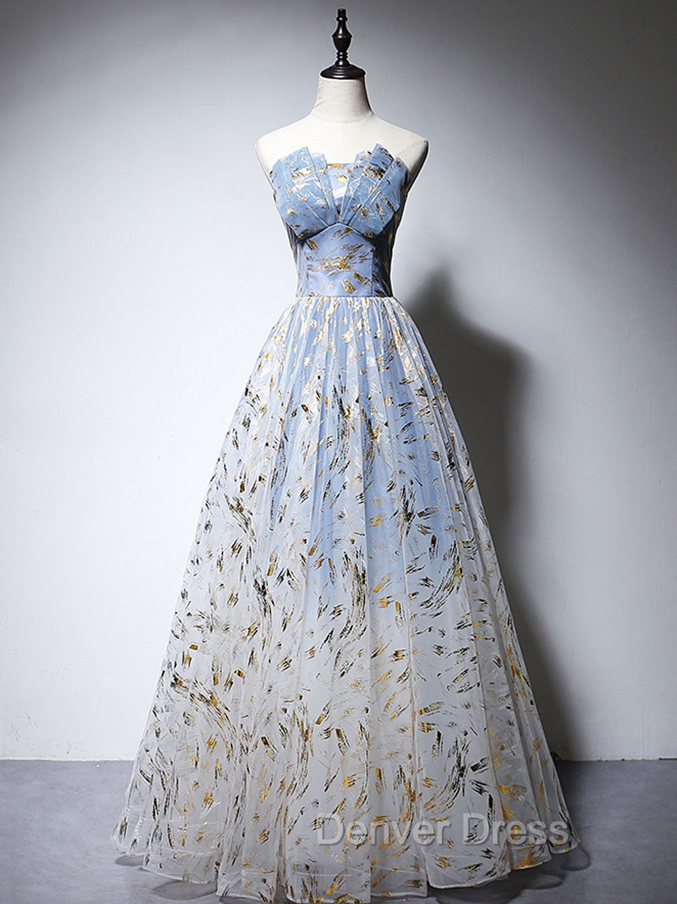 A-Line Tulle Blue Long Prom Dresses, Blue Tulle Formal Graduation Dresses Secondary image