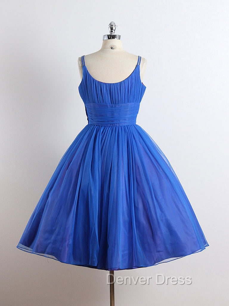 A-Line Tulle Blue Short Prom Dresses, Blue Homecoming Dresses