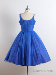 A-Line Tulle Blue Short Prom Dress, Blue Homecoming Dress