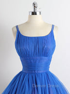 A-Line Tulle Blue Short Prom Dresses, Blue Homecoming Dresses