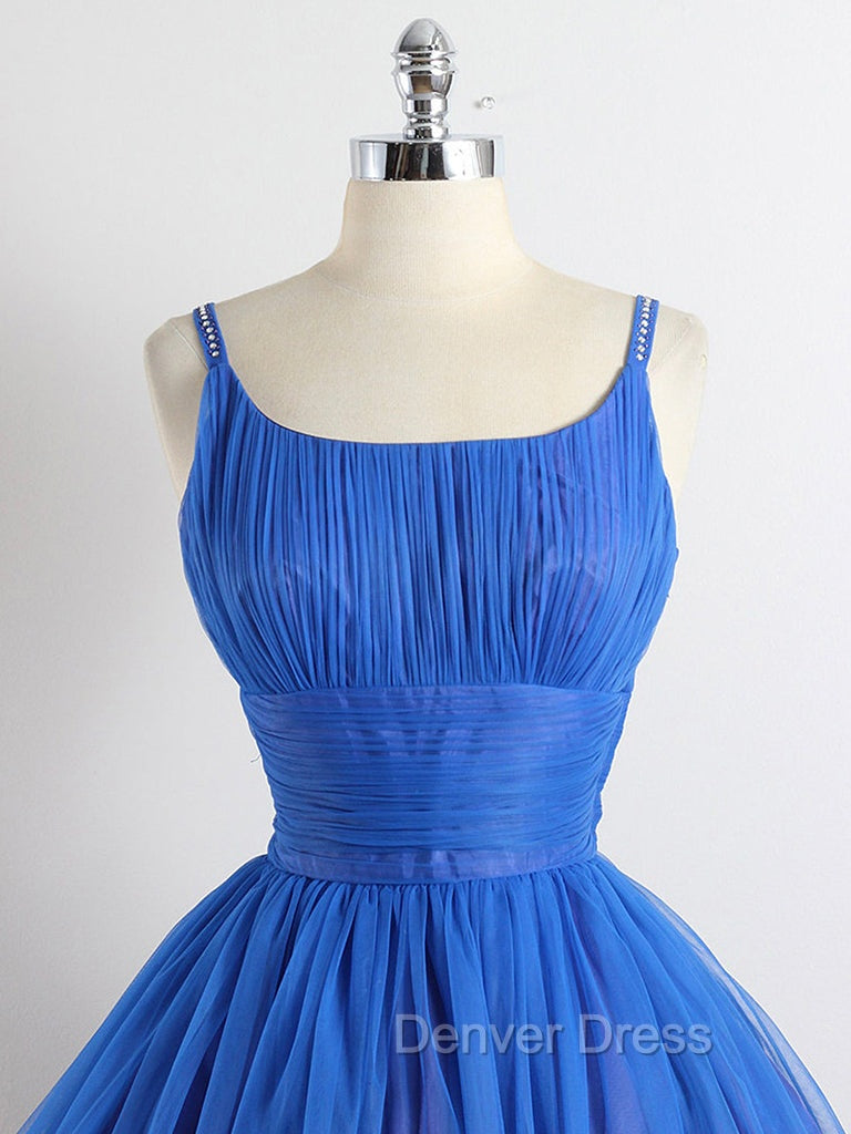 A-Line Tulle Blue Short Prom Dresses, Blue Homecoming Dresses