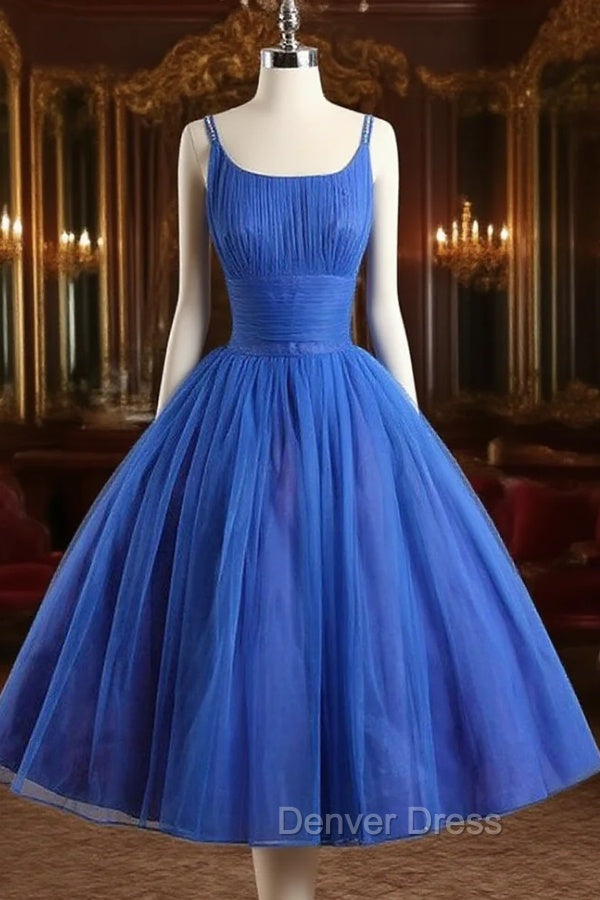 A Line Tulle Blue Short Prom Dress, Blue Homecoming Dresses