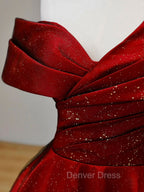 A-Line Tulle Burgundy Long Prom Dresses, Burgundy Formal Dresses