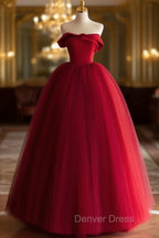 A Line Tulle Burgundy Long Prom Dress, Burgundy Long Prom Dresses