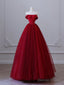 A-Line Tulle Burgundy Long Prom Dress, Burgundy Tulle Long Formal Dress