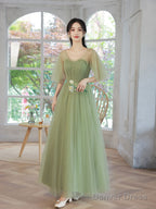 A-Line Tulle Green Long Prom Dress, Green Formal Evening Dress