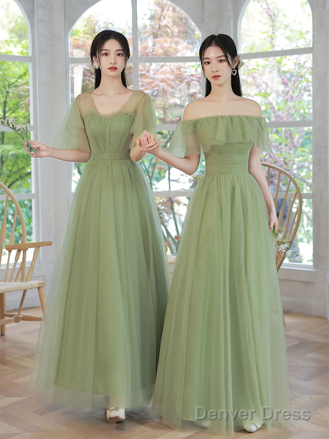 A-Line Tulle Green Long Prom Dress, Green Formal Evening Dress Main image
