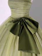 A Line Tulle Green Long Prom Dresses, Green Tulle Evening Party Dresses