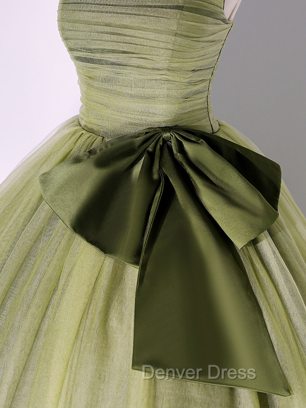 A Line Tulle Green Long Prom Dresses, Green Tulle Evening Party Dresses