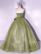 A Line Tulle Green Long Prom Dresses, Green Tulle Evening Party Dresses