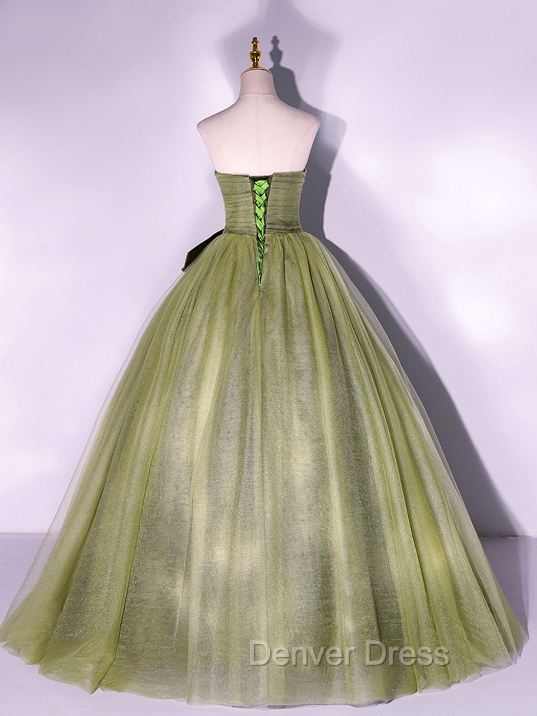 A Line Tulle Green Long Prom Dresses, Green Tulle Evening Party Dresses