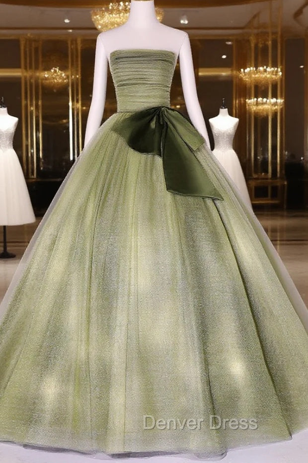 A Line Tulle Green Long Prom Dresses, Green Tulle Evening Party Dresses