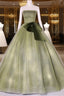 A Line Tulle Green Long Prom Dresses, Green Tulle Evening Party Dresses
