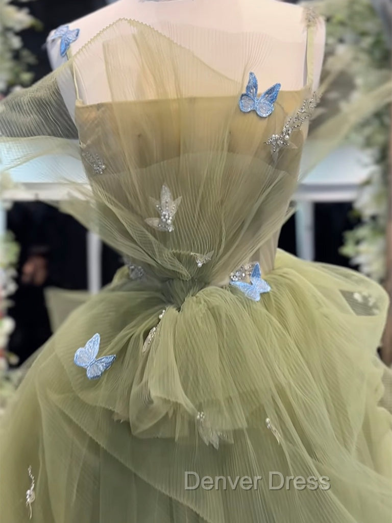 A Line Tulle Green Long Prom Dress, Green Tulle Long Sweet 16 Dresses Secondary image