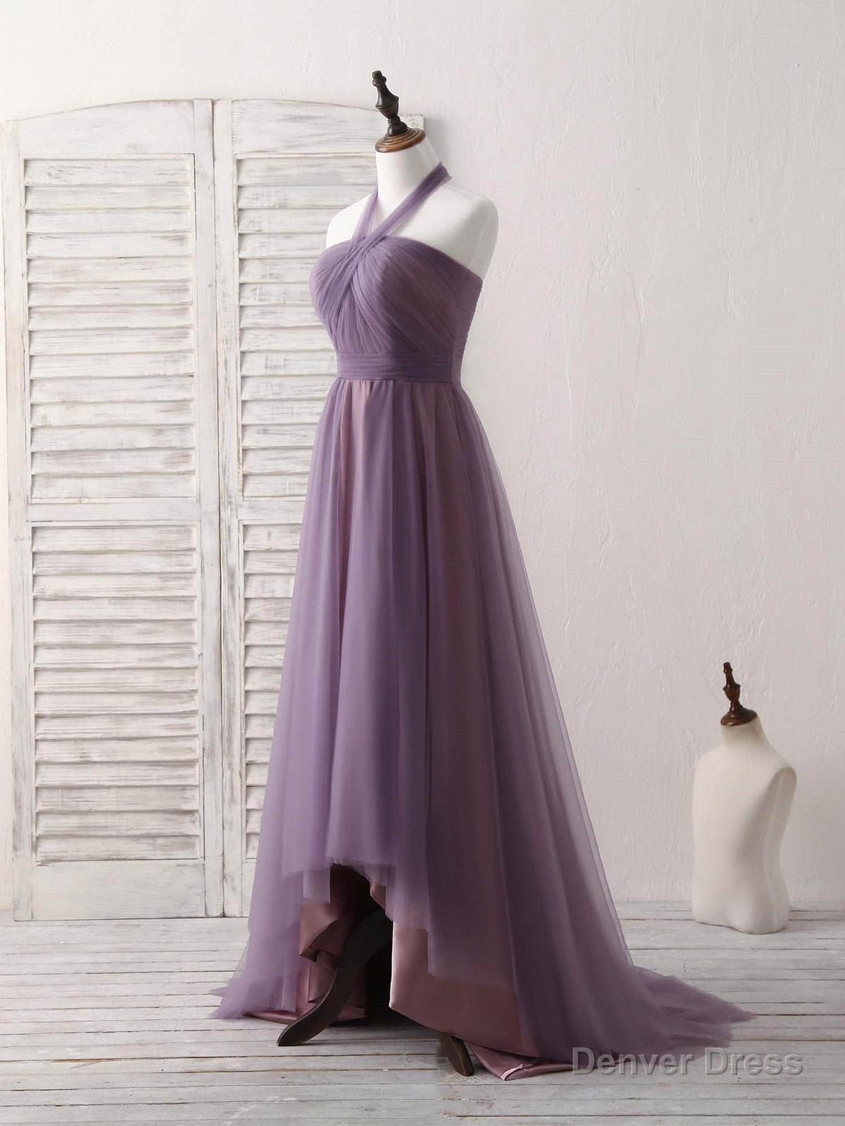 A Line Tulle High Low Long Prom Dress Simple Bridesmaid Dresses