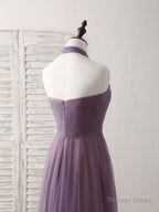 A Line Tulle High Low Long Prom Dress Simple Bridesmaid Dresses