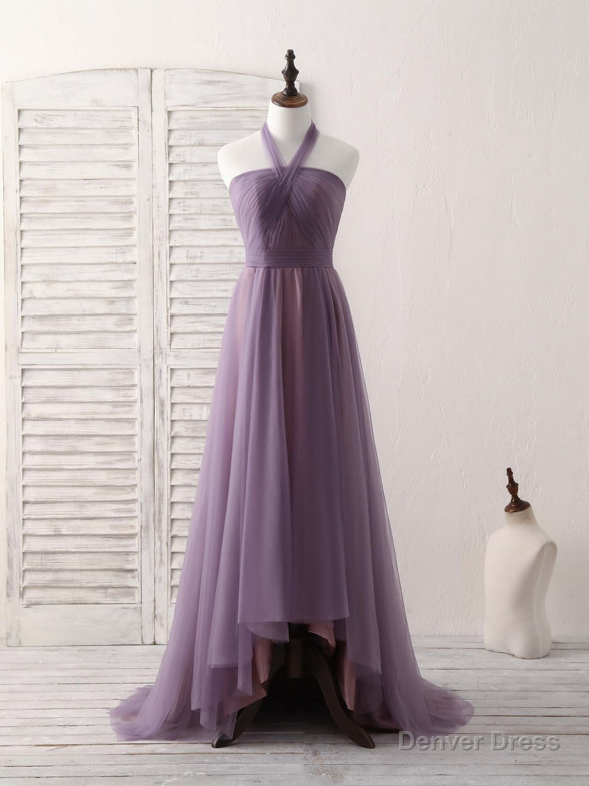 A Line Tulle High Low Long Prom Dress Simple Bridesmaid Dresses