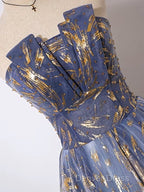 A Line Tulle Lace Blue Short Prom Dress, Cute Blue Homecoming Dresses