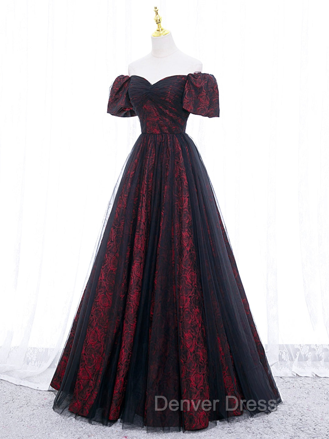 A-Line Tulle Lace Burgundy Long Prom Dresses, Burgundy Long Formal Dresses
