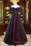 A Line Tulle Lace Burgundy Long Prom Dress, Burgundy Long Prom Dresses