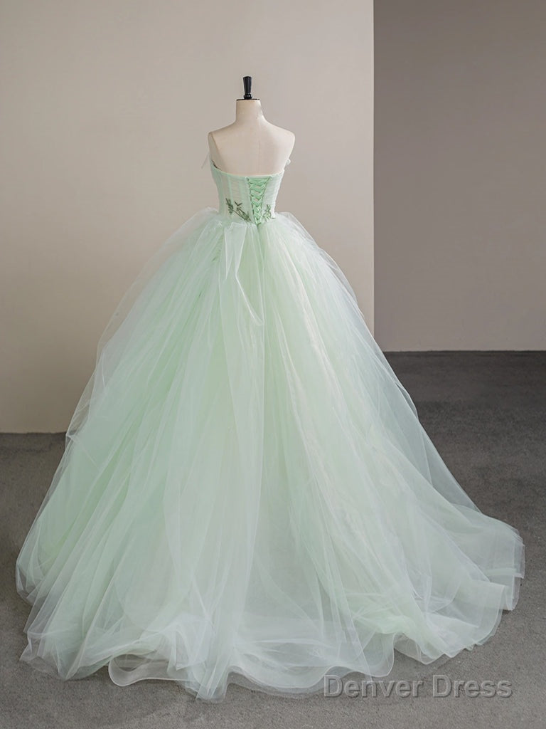 A-Line Tulle Lace Green Long Prom Dress, Tulle Green Long Formal Dress Secondary image