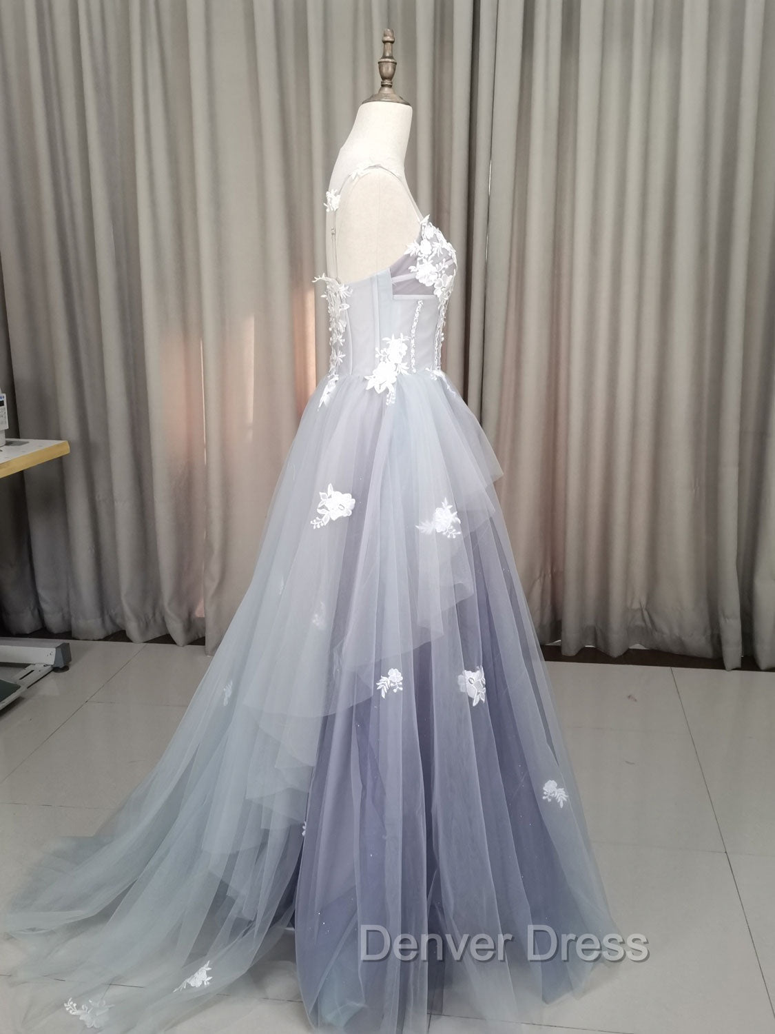 A line Tulle Lace Long Formal Dresses, Lace Tulle Prom Dresses