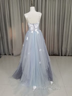 A line Tulle Lace Long Formal Dresses, Lace Tulle Prom Dresses