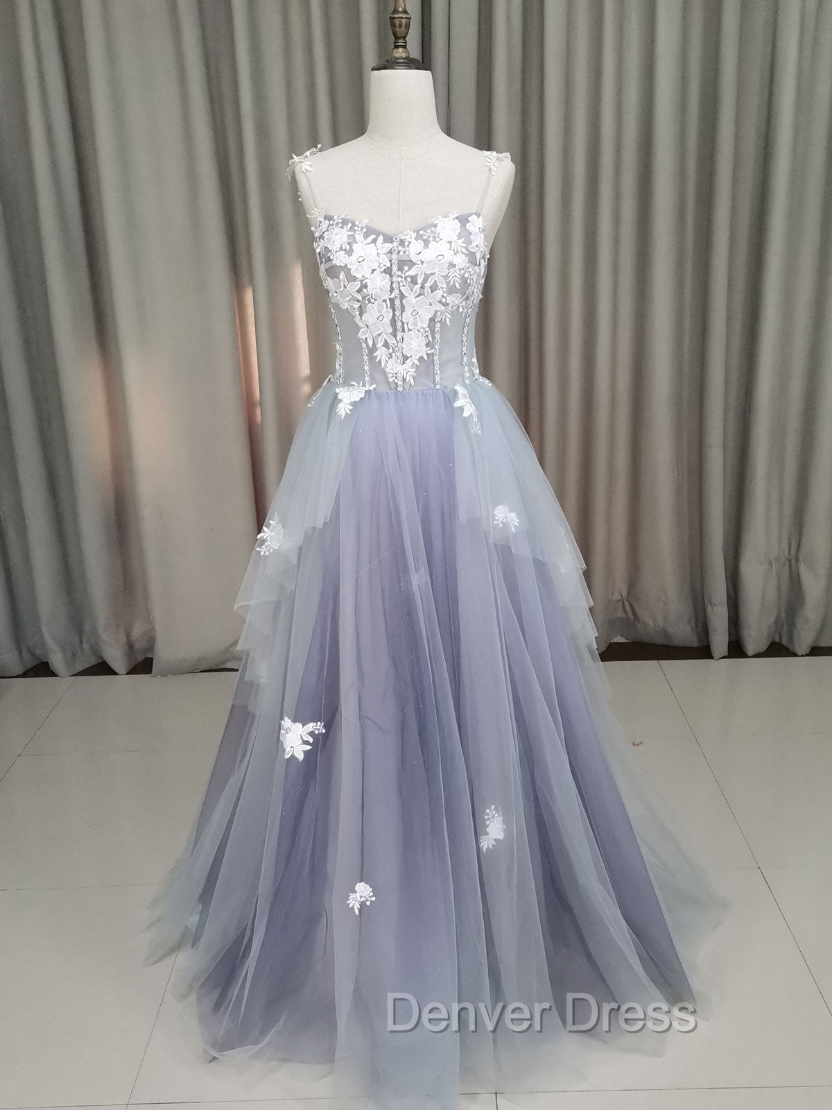 A line Tulle Lace Long Formal Dresses, Lace Tulle Prom Dresses Main image