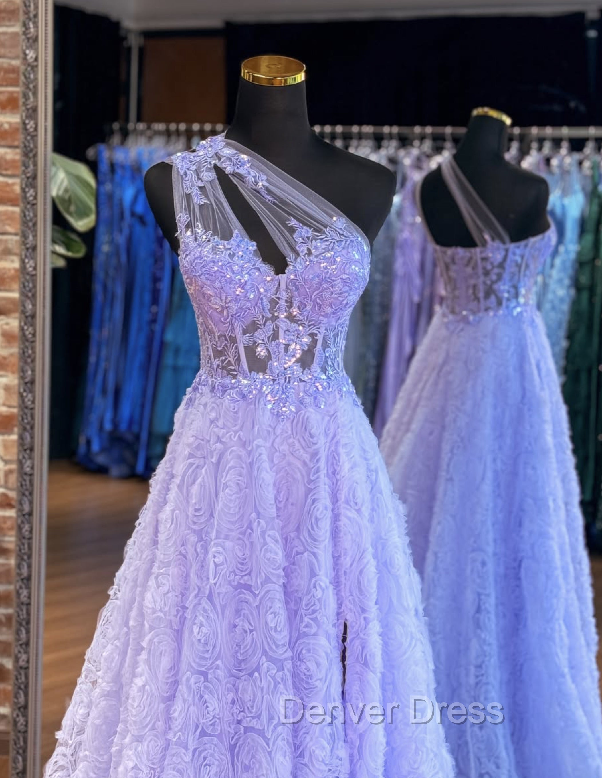 A-Line Tulle Lace Purple Long Prom Dresses, Purple Long Formal Dresses