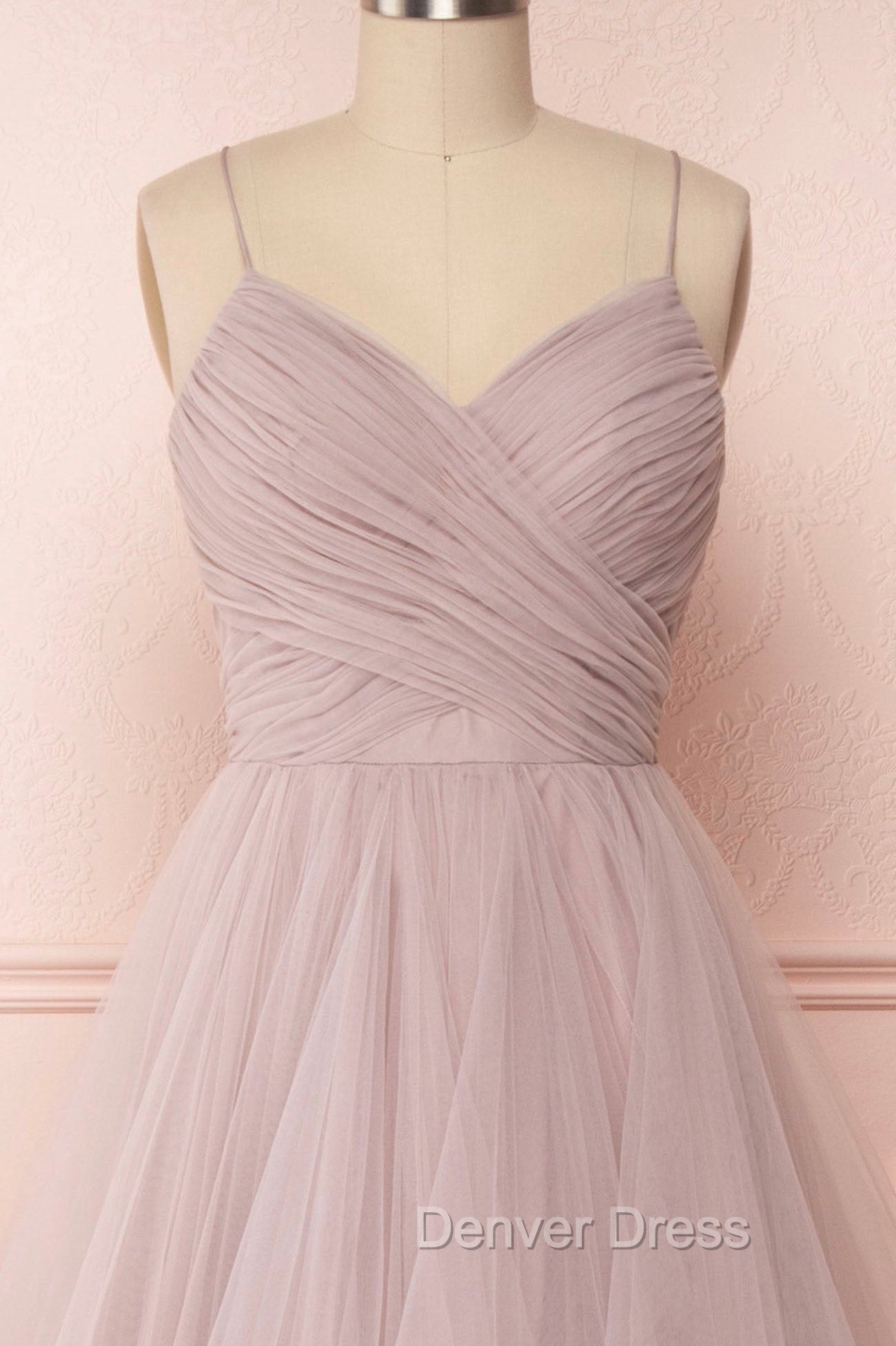 A-Line Tulle Layers Long Formal Dresses, Cute V-Neck Evening Party Dresses