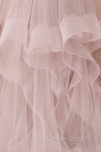 A-Line Tulle Layers Long Formal Dresses, Cute V-Neck Evening Party Dresses