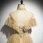 A Line Tulle Long Prom Dresses