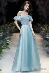 A-Line Tulle Long Prom Dress, Off The Shoulder Evening Dress