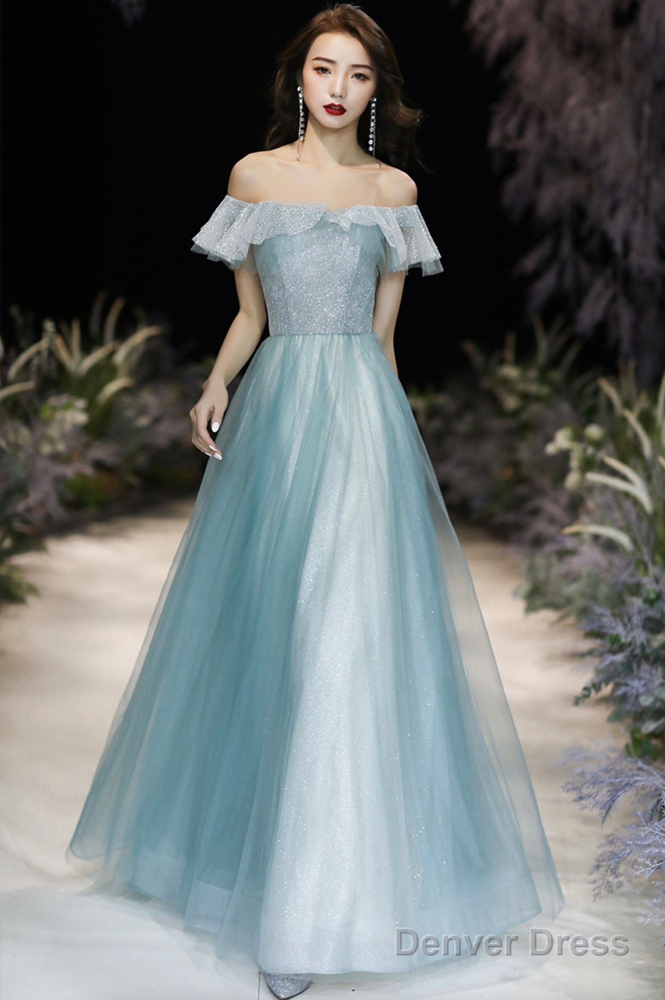 A-Line Tulle Long Prom Dress, Off The Shoulder Evening Dress Main image