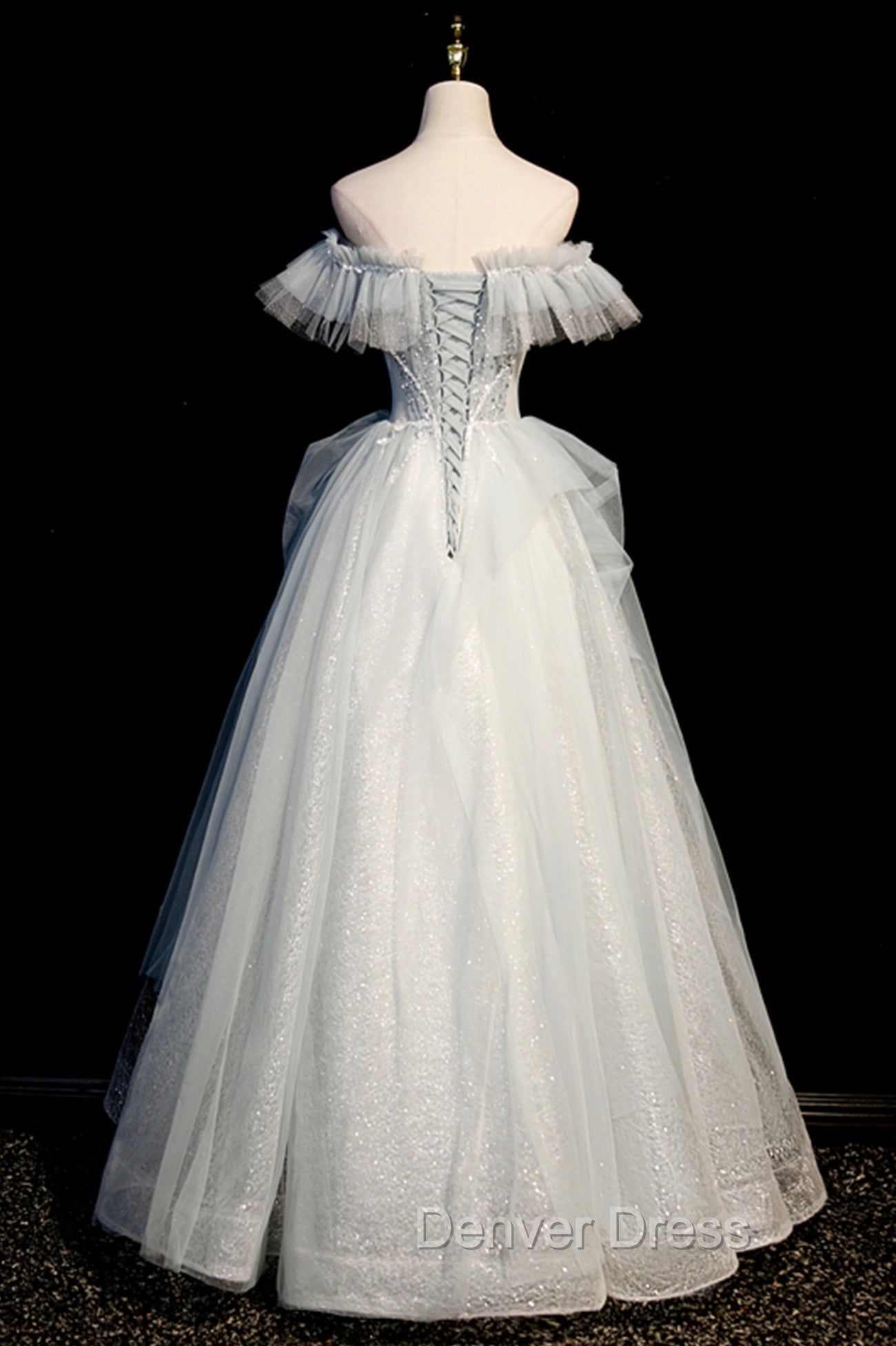 A Line Tulle Long Prom Dresses with Beading