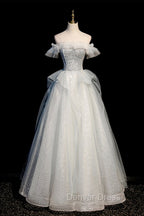 A Line Tulle Long Prom Dresses with Beading