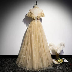 A Line Tulle Long Prom Dresses