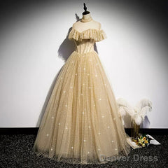 A Line Tulle Long Prom Dresses
