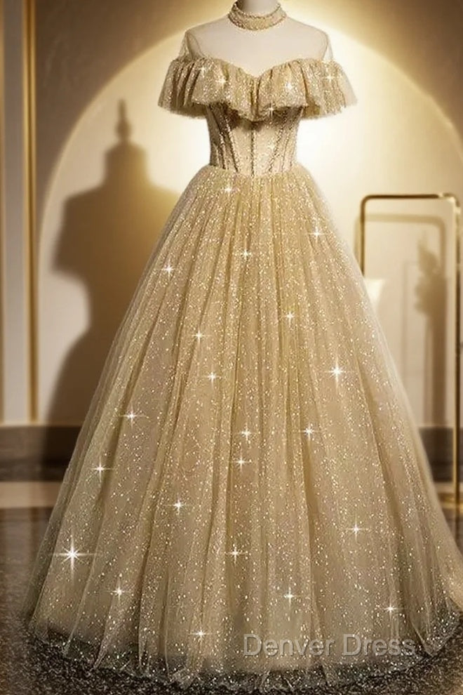 A Line Tulle Long Prom Dresses Main image