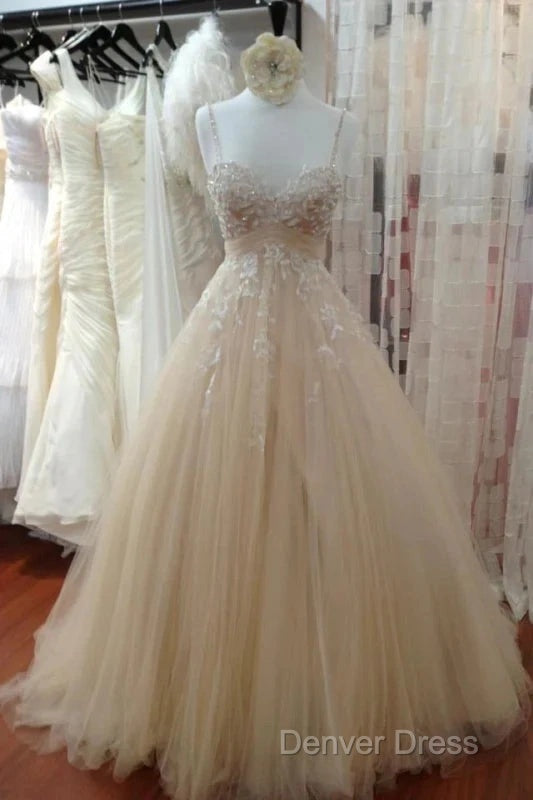 A Line Tulle Long Prom Straps Sweetheart Lace Appliques Wedding Dresses Secondary image