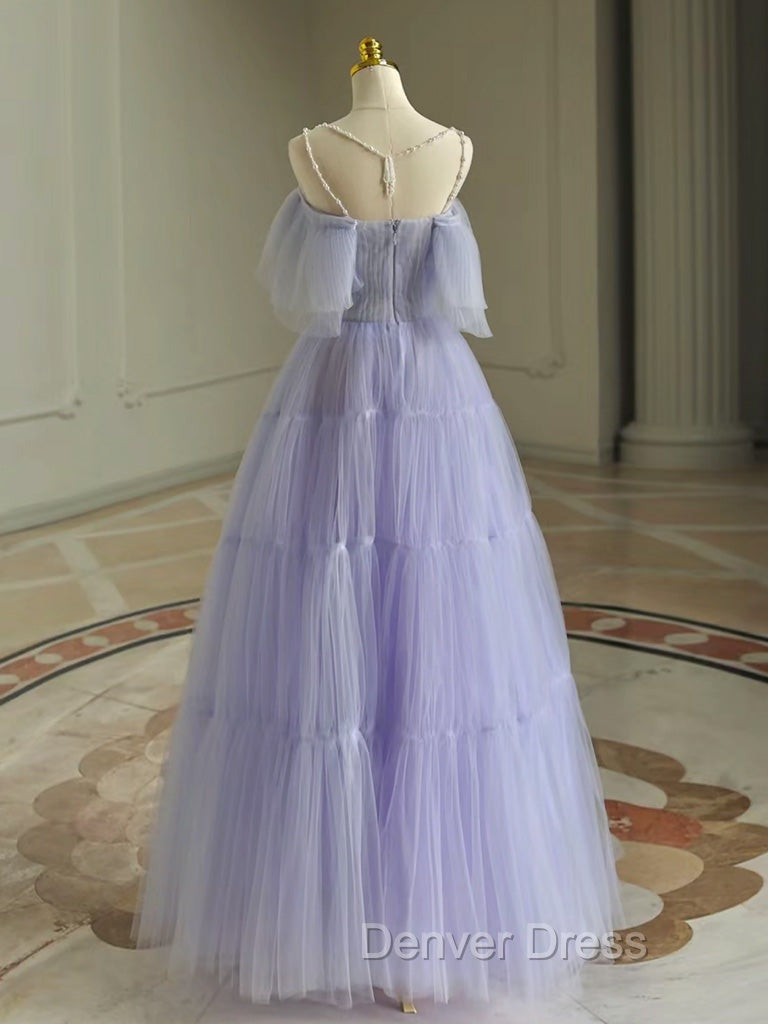 A-Line Tulle Purple Long Prom Dresses, Purple Long Graduation Dresses Secondary image