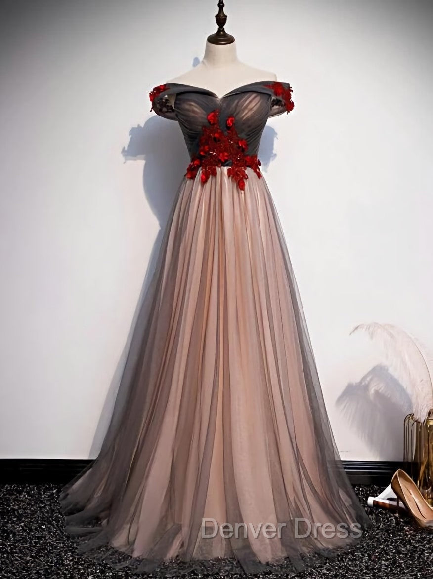 A-line Tulle Ruched Embellished Prom Dresses, Long Party Dresses Secondary image
