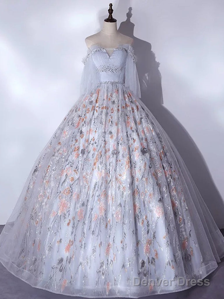 A-Line Tulle Sequin Lace Long Prom Dress, Lace Long Formal Dress Main image