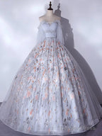 A-Line Tulle Sequin Lace Long Prom Dress, Lace Long Formal Dress